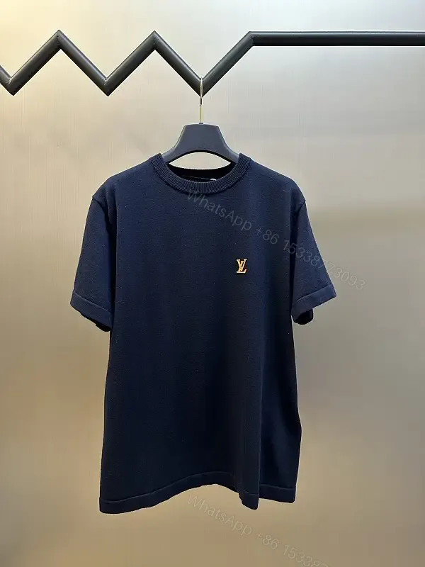 View 1 of Navy Knit Tee Short-Sleeve Rib Crew, Gold LV Logo