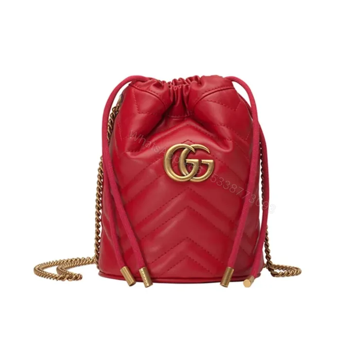View 1 of Gucci GG Marmont Matelassé Chevron Mini Bucket Bag Red 13Cm 575163 DTDHT 6832