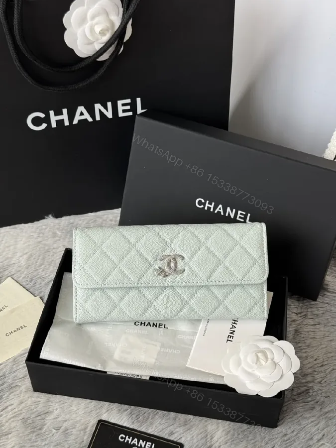 View 1 of Mint Caviar Leather Wallet: Quilted, Bi-Fold, Subtle Shine