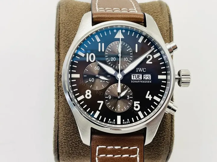 View 1 of IWC Brown Strap Pilot Chronograph Black Blue Dial Ultimate 43MM IWC-PILOT-CHR-BLBK43
