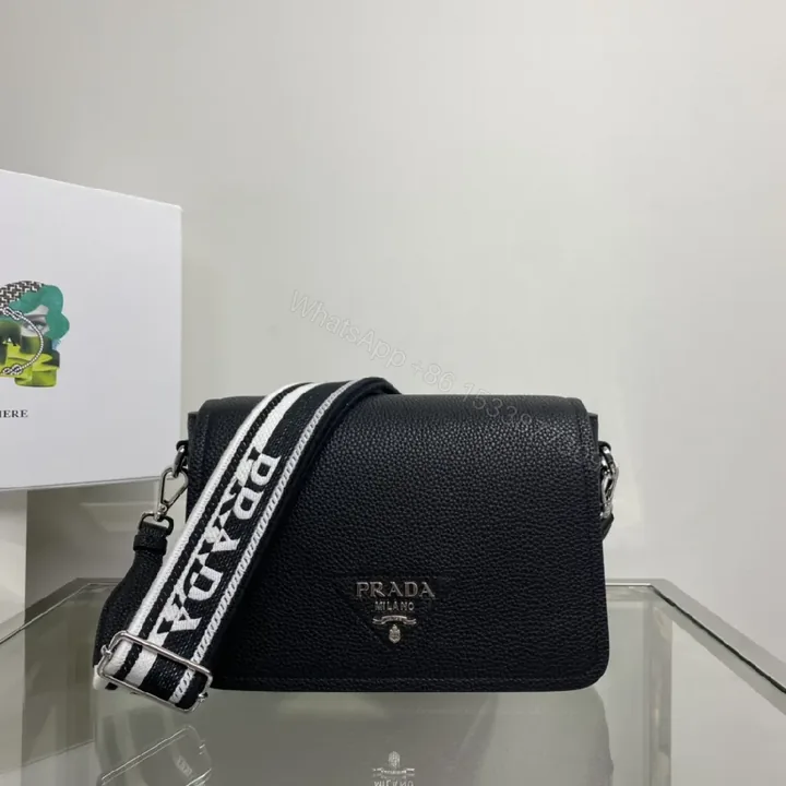 View 1 of Black Pebble-Grain Crossbody: Luxe Slim with Signature Hardware