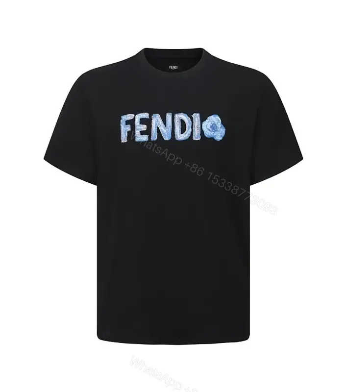 View 1 of Black Cotton T-shirt with Embroidered Logo - Relaxed Fit, Luxury Style