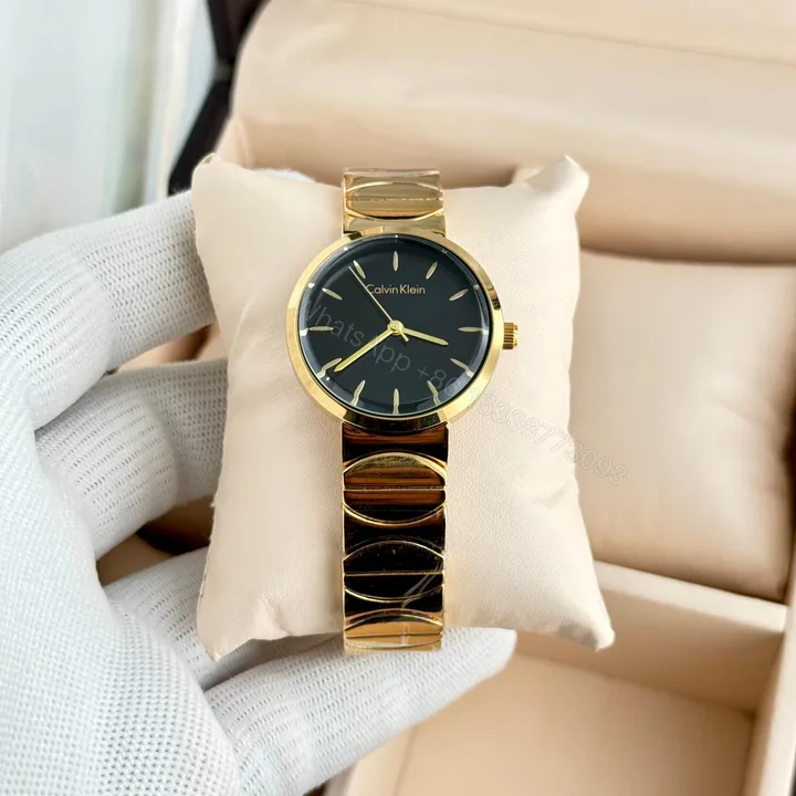 View 1 of CK Calvin Klein Black Dial Gold Chain Watch First Copy | 7A Quality Replica