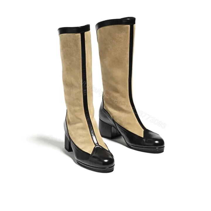 View 1 of CHANEL MÉTIERS DART HIGH BOOTS BEIGE AND BLACK G46591 B21103 U2030