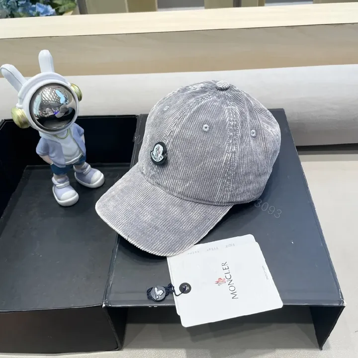 View 1 of Gray Corduroy Cap with Subtle Moncler Logo