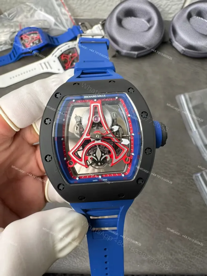 View 1 of Super Clone Richard Mille RM52-03 Paris Saint-Germain Black Ceramic Skeleton Tourbillon 1:1 Replica Watch
