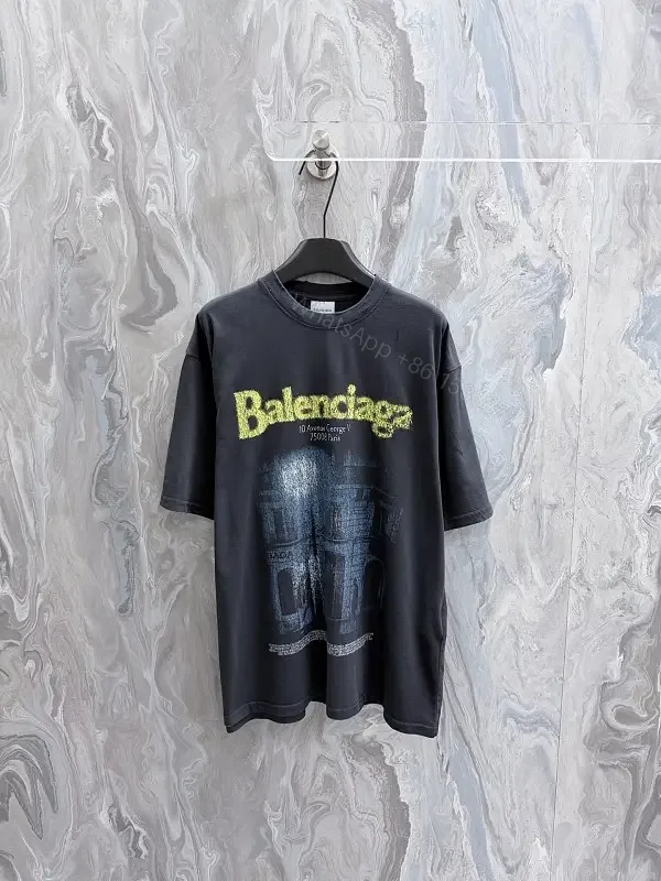 View 1 of Dark Gray Oversized Tee Neon Logo Balenciaga, Crew Neck, Short Sleeve