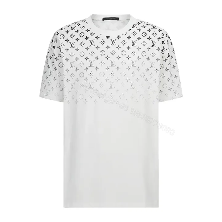 View 1 of White Cotton Graphic Tee: Gradient LV Monogram Pattern Top