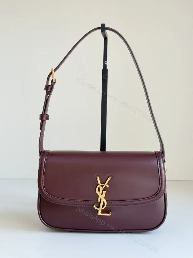 View 1 of Burgundy Leather Structured Bag with Gold Clasp Leather Bag