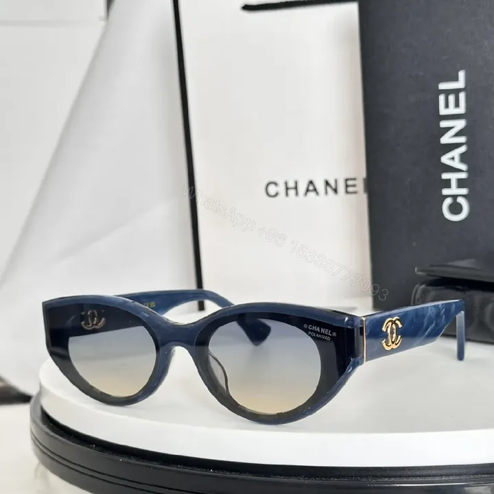 View 1 of Blue Acetate Round-Frame Sunglasses, Gold Accents, Polarized Lens