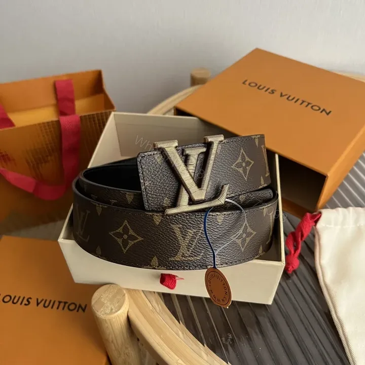 View 1 of Bold Monogram Leather Belt with Luxe LV-Style Hardware