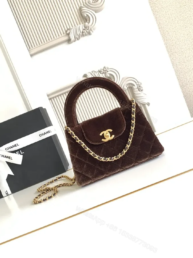 View 1 of Velvet Quilted Bag with Gold Chain – Luxe Evening Tote