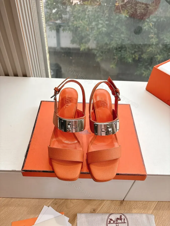 View 1 of Hermes Women Orange Leather Sandals