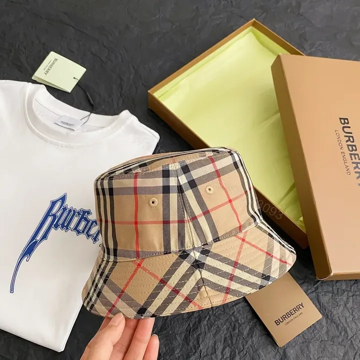 View 1 of Beige Plaid Bucket Hat â€” Premium Cotton Twill, Iconic Check Pattern