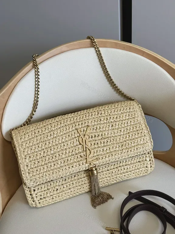 View 1 of Natural Raffia Tote with YSL Chain Hardware, Luxe Everyday Bag