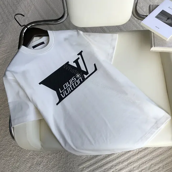 View 1 of White Cotton Tee, LV-Inspired Graphic, Premium Streetwear Essential