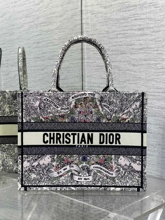 View 1 of Chic Dior-Style Black Tote with Bold Script Details