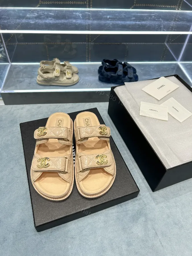 View 1 of Gold-Trim Quilted Sandals: Two-Strap Couture Vibe footwear