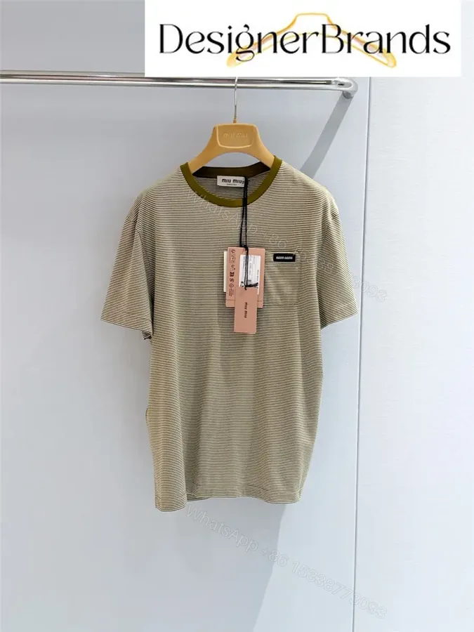 View 1 of Miu Miu Ivory and Olive Green Cotton T-Shirt
