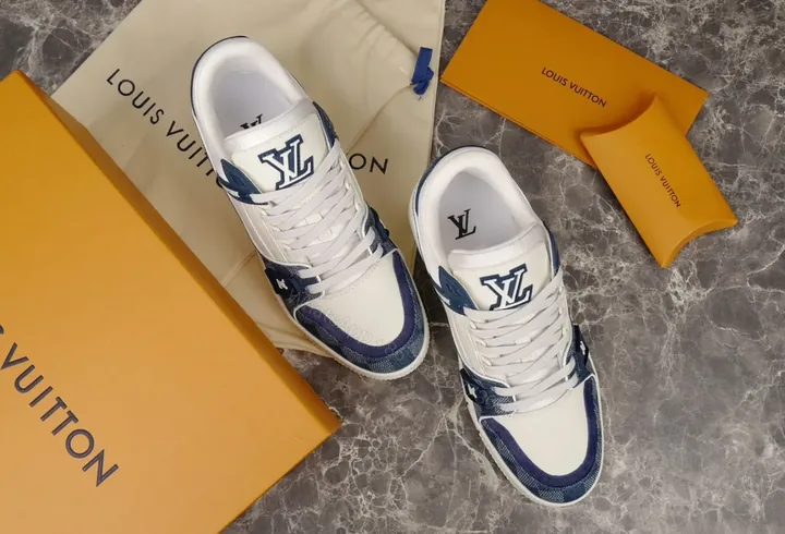 View 1 of Premium-Texture Runner: LV Branding, Navy Suede High-Tops