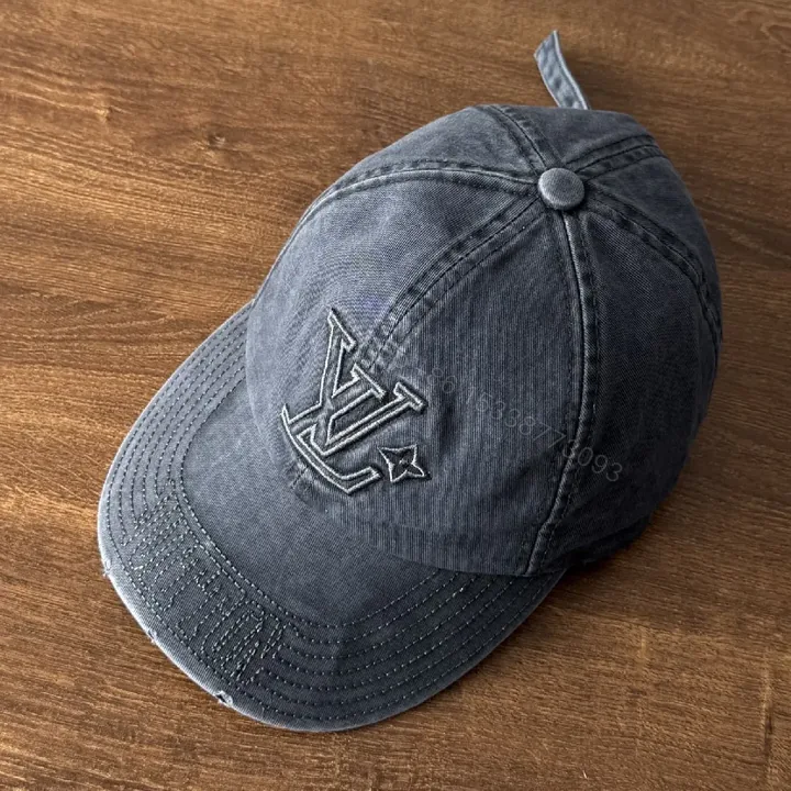 View 1 of Denim Luxe Cap with Embroidered Monogram Emblem