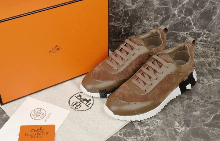 View 1 of Brown Leather & Suede Runner Shoes: Modern Cushioned Comfort