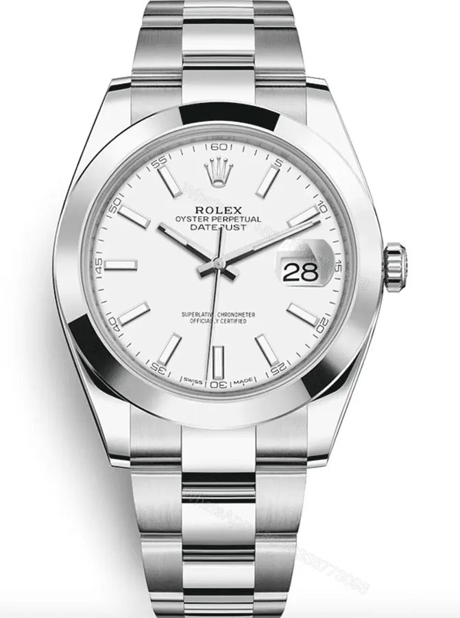 View 1 of Replica Rolex Datejust 41 Steel White Dial Smooth Bezel Oyster Watch 126300