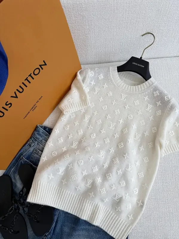 View 1 of White Knit Sweater Baggy Monogram Star Pattern Crew Neck Knitwear