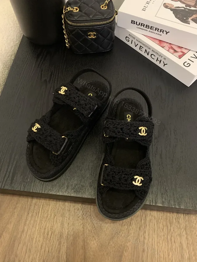 View 1 of Crochet-Detail Sandals with Gold Hardware, Luxury Comfort