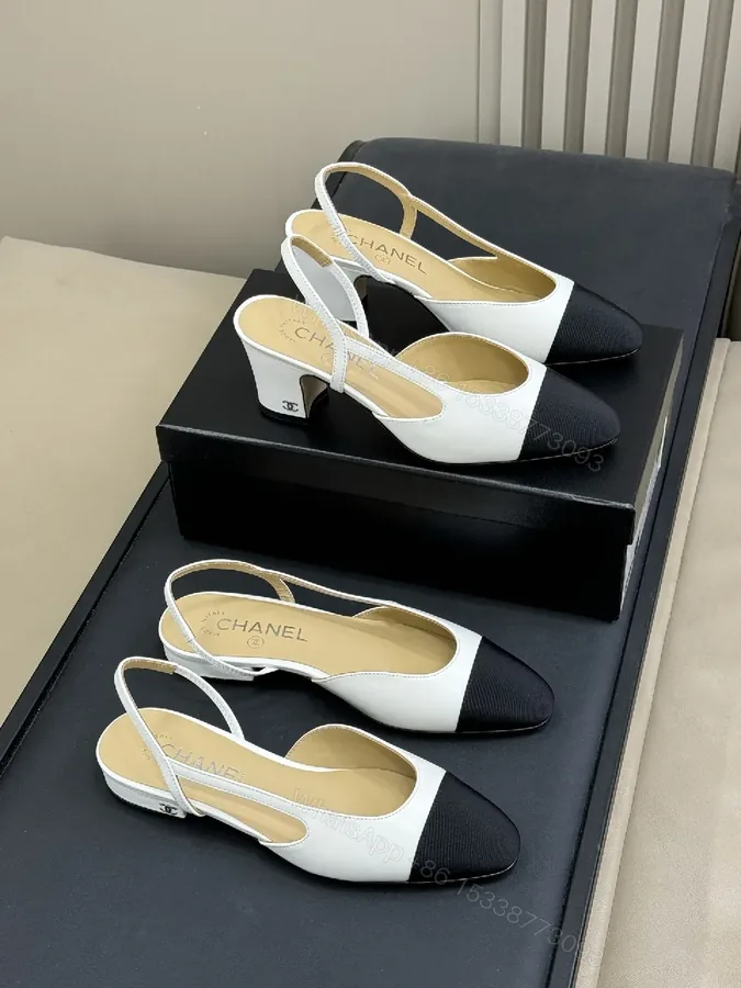 View 1 of Black & White Slingback Heels – Minimalist Style, All-Day Comfort