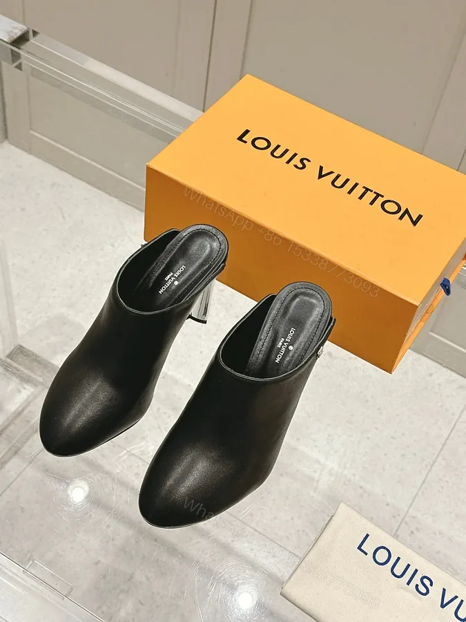 View 1 of LV Women Black Leather Mules Heels