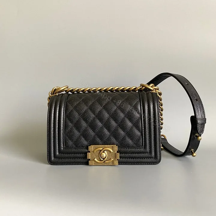 View 1 of CHANEL SMALL BOY BAG 20 IN BLACK LAMBSKIN GOLD HARDWARE
