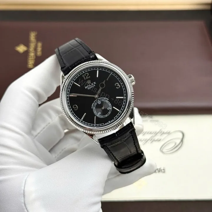 View 1 of Rolex Perpetual 1908 39mm Super Clone Black Dial Leather Strap