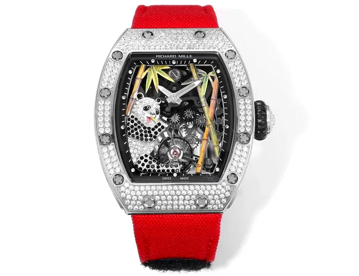 View 1 of Richard Mille RM26-01 Panda Tourbillon Watch Full Diamond Set Panda Art Dial 18K White Gold Bamboo Mechanical Masterpiece RM26-01-PND-DIA