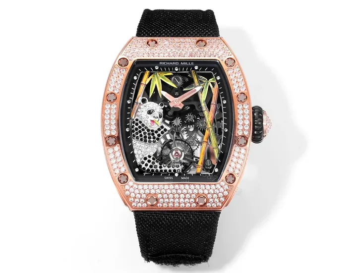 View 1 of Richard Mille RM26-01 Panda Tourbillon Watch Full Diamond Set White Gold Panda Art Dial Bamboo Theme Mechanical Luxury Edition RM26-01-PND-FDM