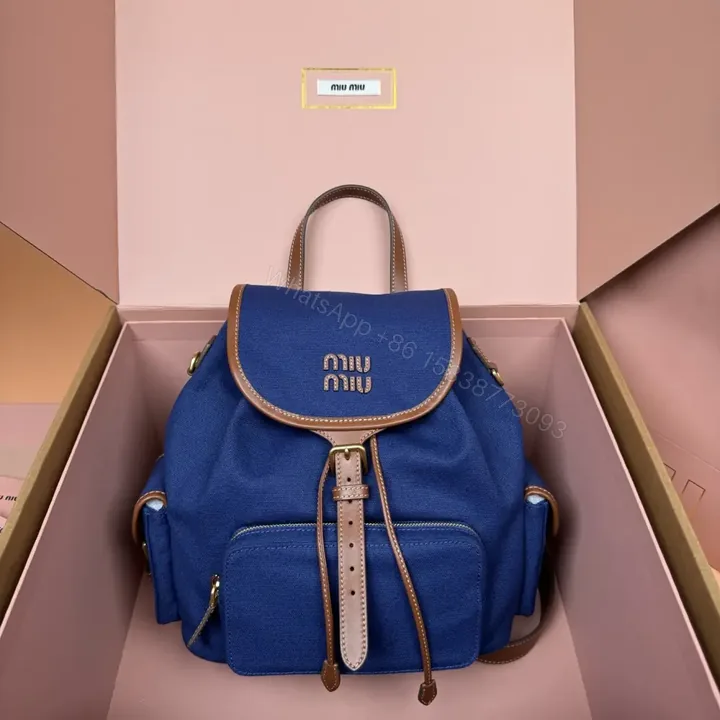 View 1 of 高仿miumiu*5BZ042棉質雙肩包藍色大號免檢版