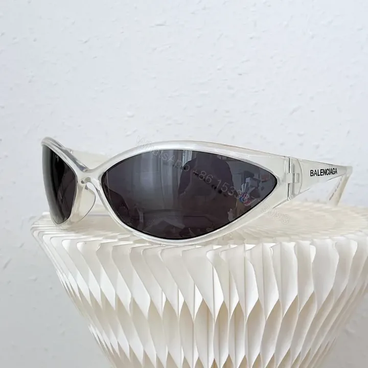 View 1 of Translucent White Balenciaga-Inspired Sunglasses with UV400 Lenses