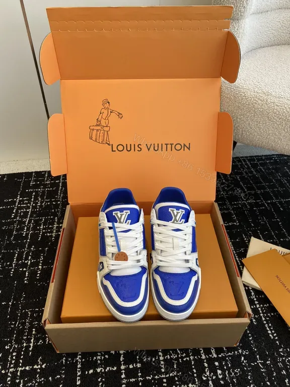 View 1 of Blue & White LV-Inspired High-Top Sneakers: Premium Comfort/Everyday Luxury