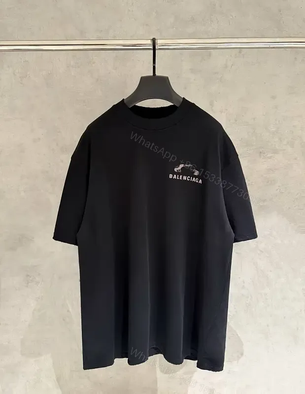 View 1 of Black Cotton Tee - Oversized Relaxed Fit with Embroidered Logo