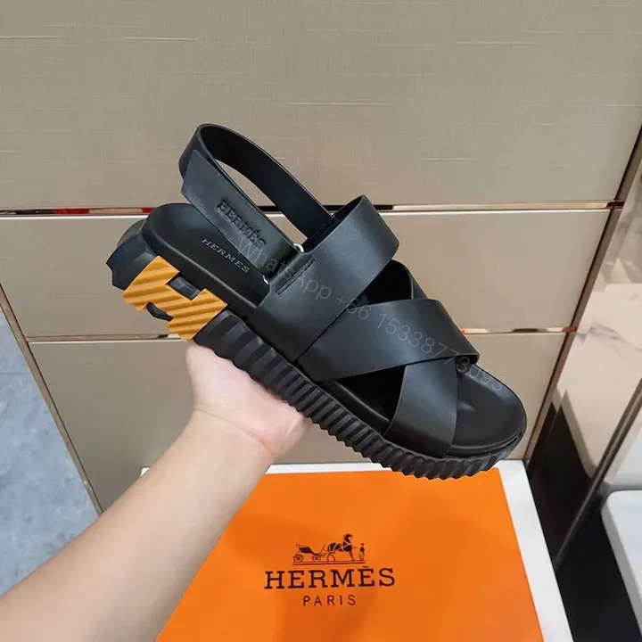View 1 of Matte-Black Hermes-Influenced Sandals: Sculpted Comfort Platform