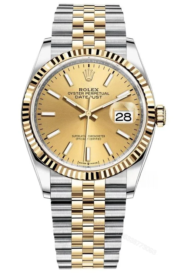 View 1 of Rolex Datejust M126233-0015 Gold Dial 1:1 Replica Jubilee 36MM 3235 Movement Super Clone Watch