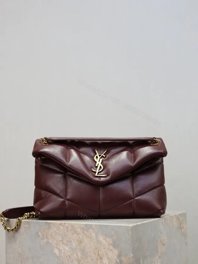 View 1 of Quilted Burgundy Crossbody: Gold-Hardware, Sleek Style