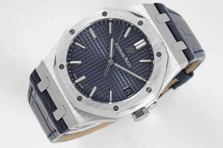View 1 of APS Factory Audemars Piguet Royal Oak 15500 Stainless Steel Watch with Blue Dial and Leather Strap