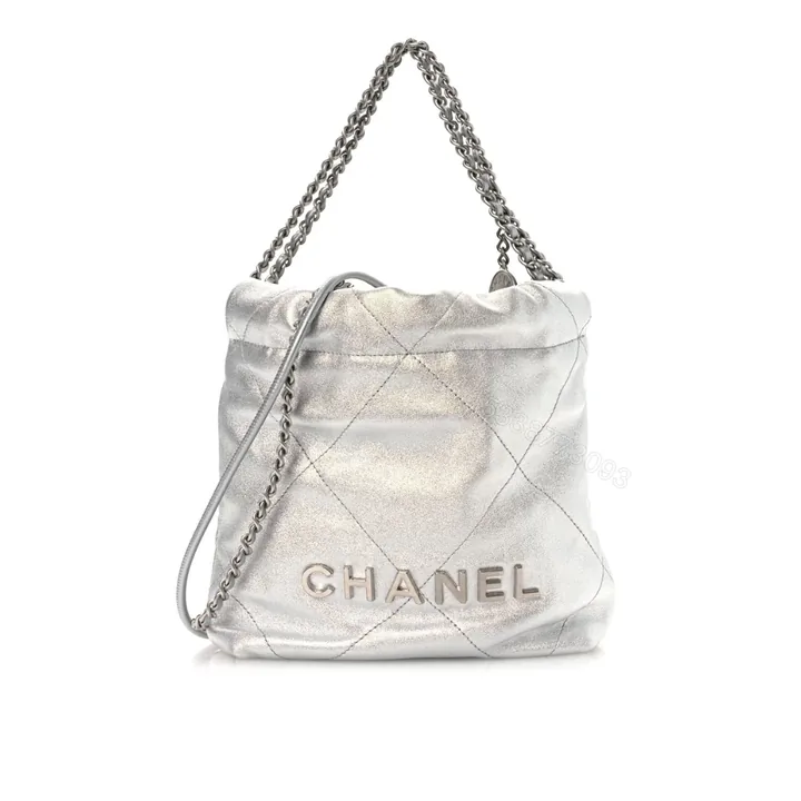 View 1 of Chanel 22 Mini Handbag Shiny And Gold Tone Metal Silver 20cm