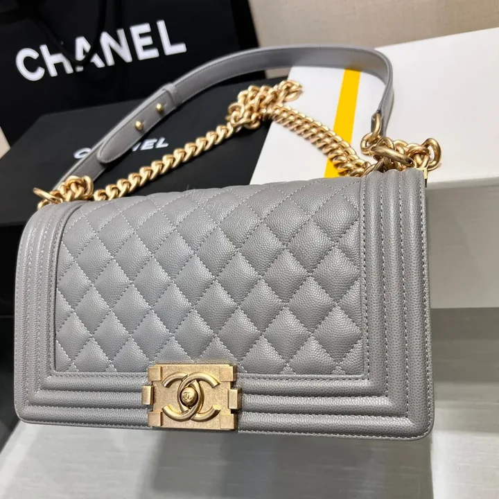 View 1 of CHANEL BOY BAG MEDIUM 25 GREY CAVIAR GOLD HARDWARE