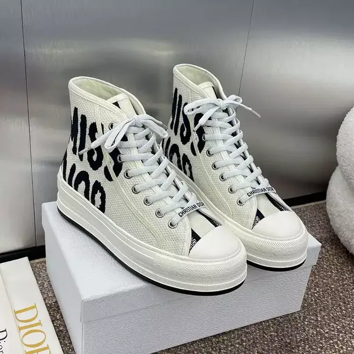 View 1 of WALK’N’DIOR HIGH-TOP PLATFORM SNEAKERS WOMEN MISS DIOR EMBROIDERED WHITE – CD164