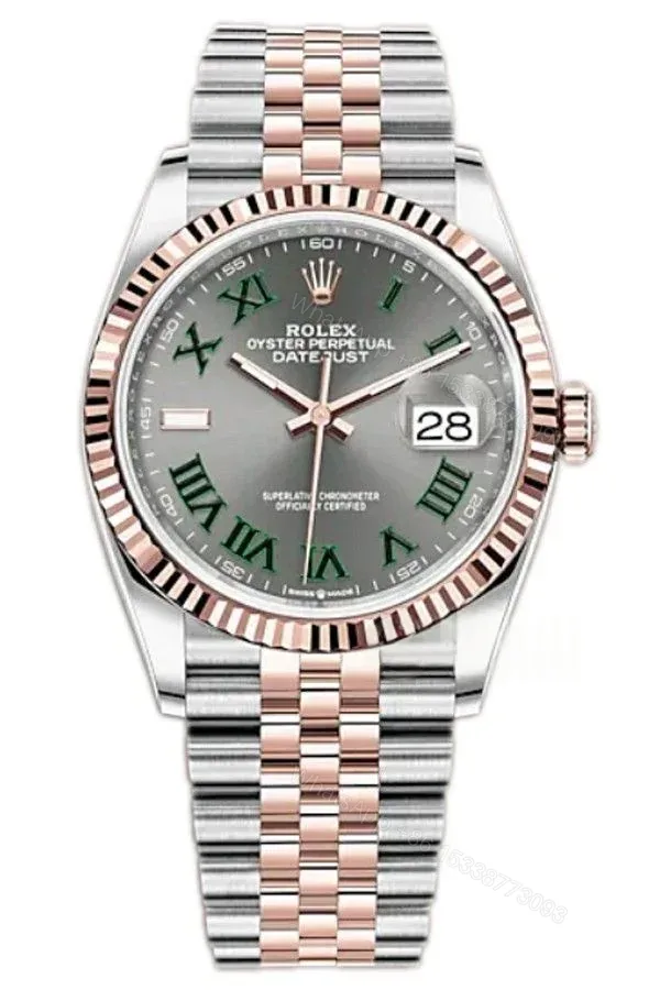 View 1 of Rolex Datejust M126231-0029 1:1 Replica Rose Gold Roman Gray Dial Jubilee 36MM 3235 Movement Super Clone Watch
