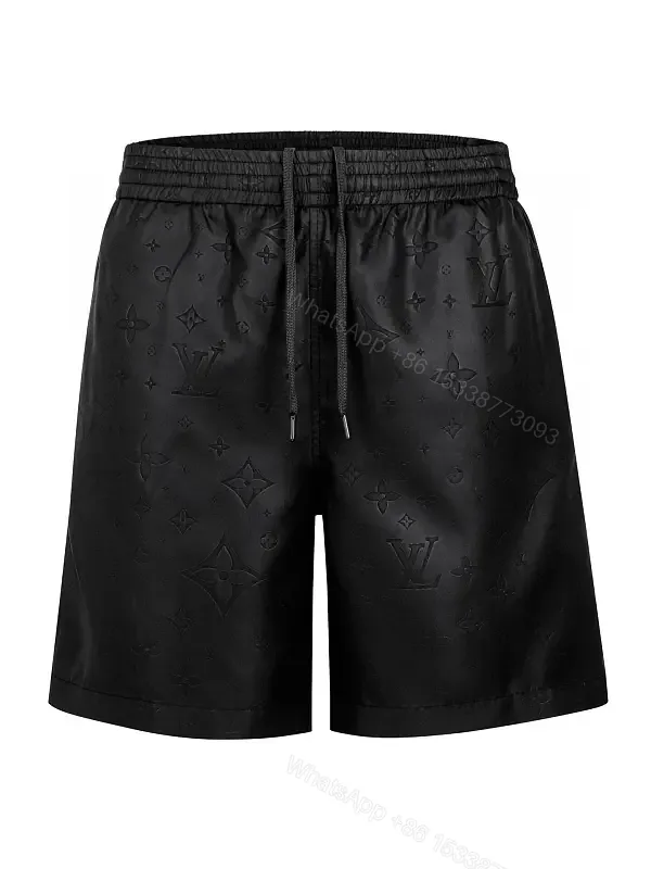 View 1 of Black Leather-Look Louis Vuitton Scan Shorts with Drawstring