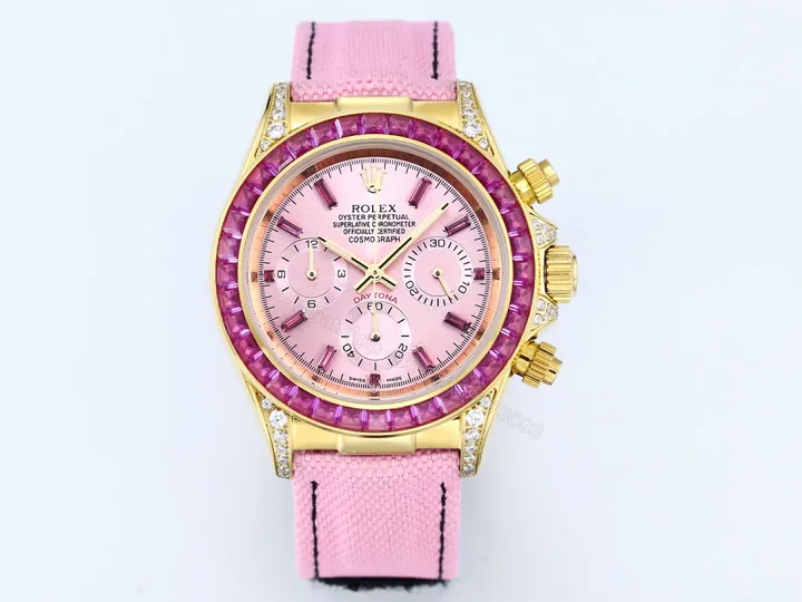 View 1 of Rolex Daytona Pink Ruby Pink Strap Replica 43MM Exclusive Gold Case Edition RG-ROLEX-DAYTONA-PINK-RUBY-PINK-43
