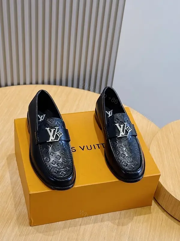 View 1 of Black Leather Monogram Penny Loafers Louis Vuitton Stylewith LV Logo